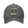 OIIAA Retro Spinning Cat Meme Baseball Cap Adjustable Lightweight Distressed Washed Black Hat with Green Text Casual Outdoor