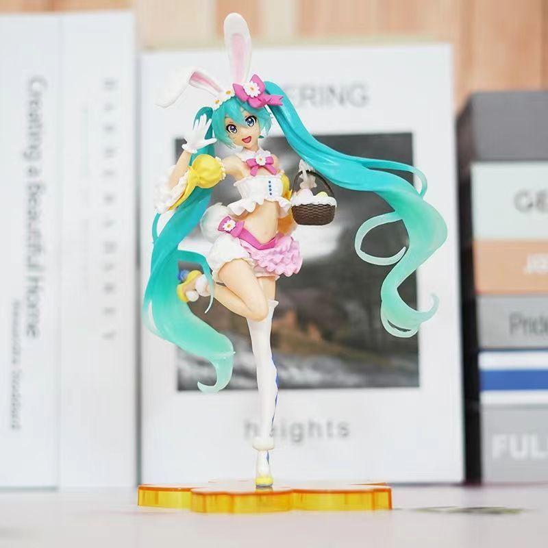 Hatsune Miku Spring Costume with Rabbit Ears Figurine Toy Ornament Anime Model for Decoration
