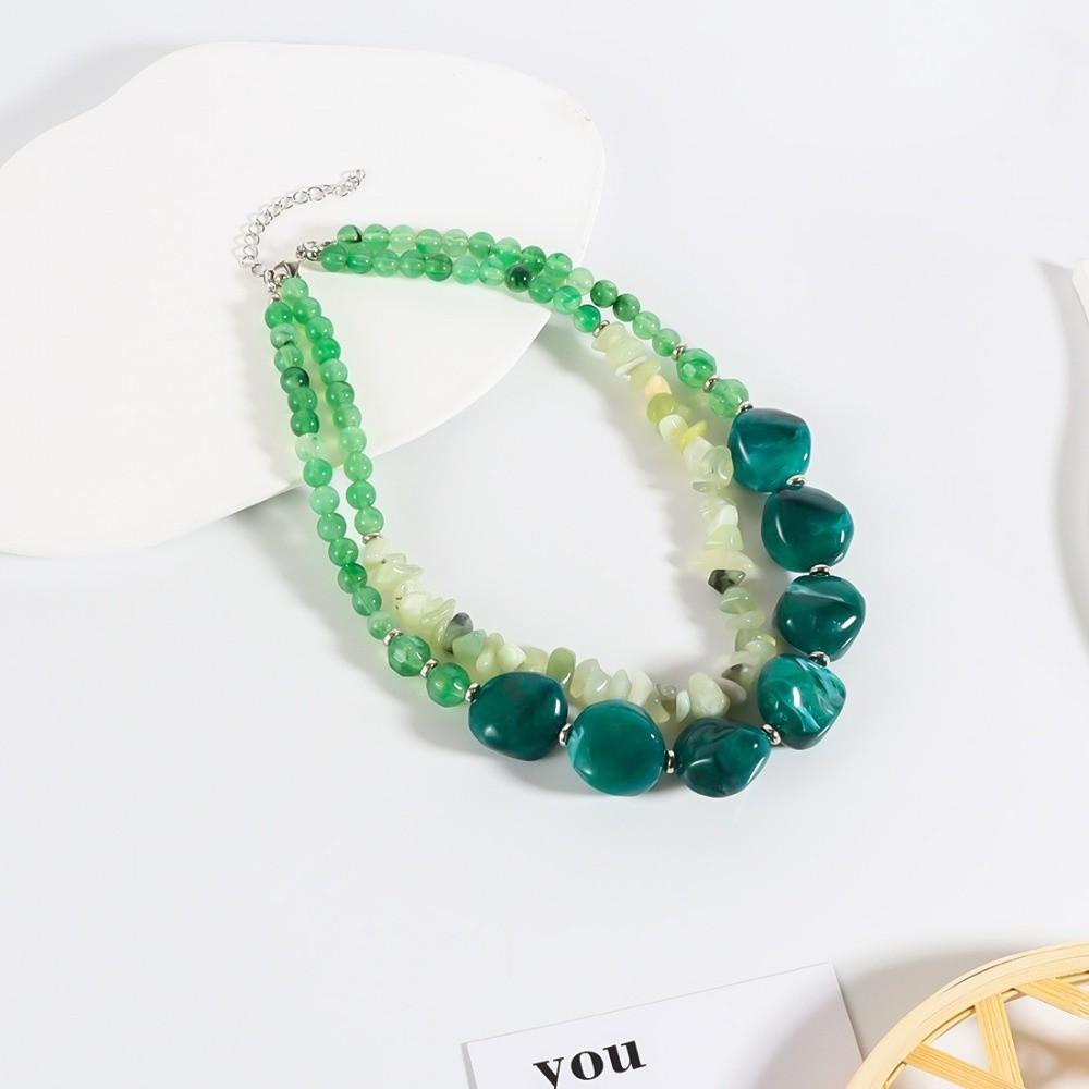 New Irregular Double Layer Green Beads Geometrics Niche Design Choker Women