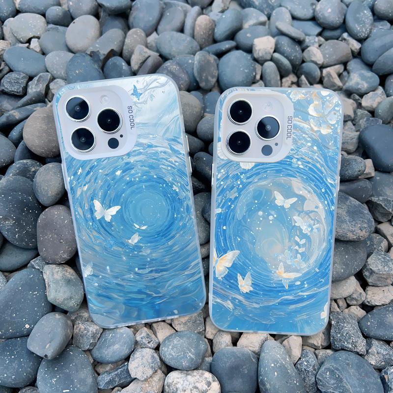 Blue Butterfly Ocean Waves Phone Case For iPhone 14 13 12 11 Pro Max 16 15 Pro Max 13 Mini 16 15 14 Plus Shockproof Laser Covers