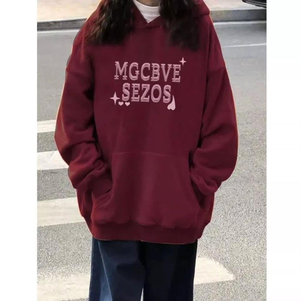 Autumn and winter Korean version bow print niche sweet sister long-sleeved hooded sweater women's lazy style design fleece jacket