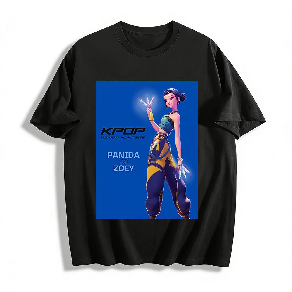

KPOP Demon Hunters Panida As Zoey Print Casual Top Trendy Anime Character Graphic Tee Pure cotton T-shirt XXS
