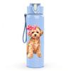 1PZ Cane Barbone Dorato Carino Cartone Animato 750ml Bottiglia d'Acqua Sportiva in Plastica Colorata Tappo Flip con Cannuccia Anti-perdite Adatta per Sport Ufficio Uso Domestico