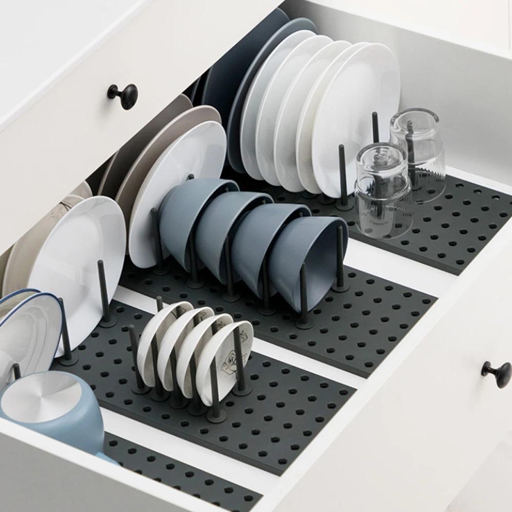 1pc Removable Dish Drying Rack Kitchen Organizer Telescopic Plate Bowl Pot Lid Stand Storage Drawer Adjustable Holder Drain