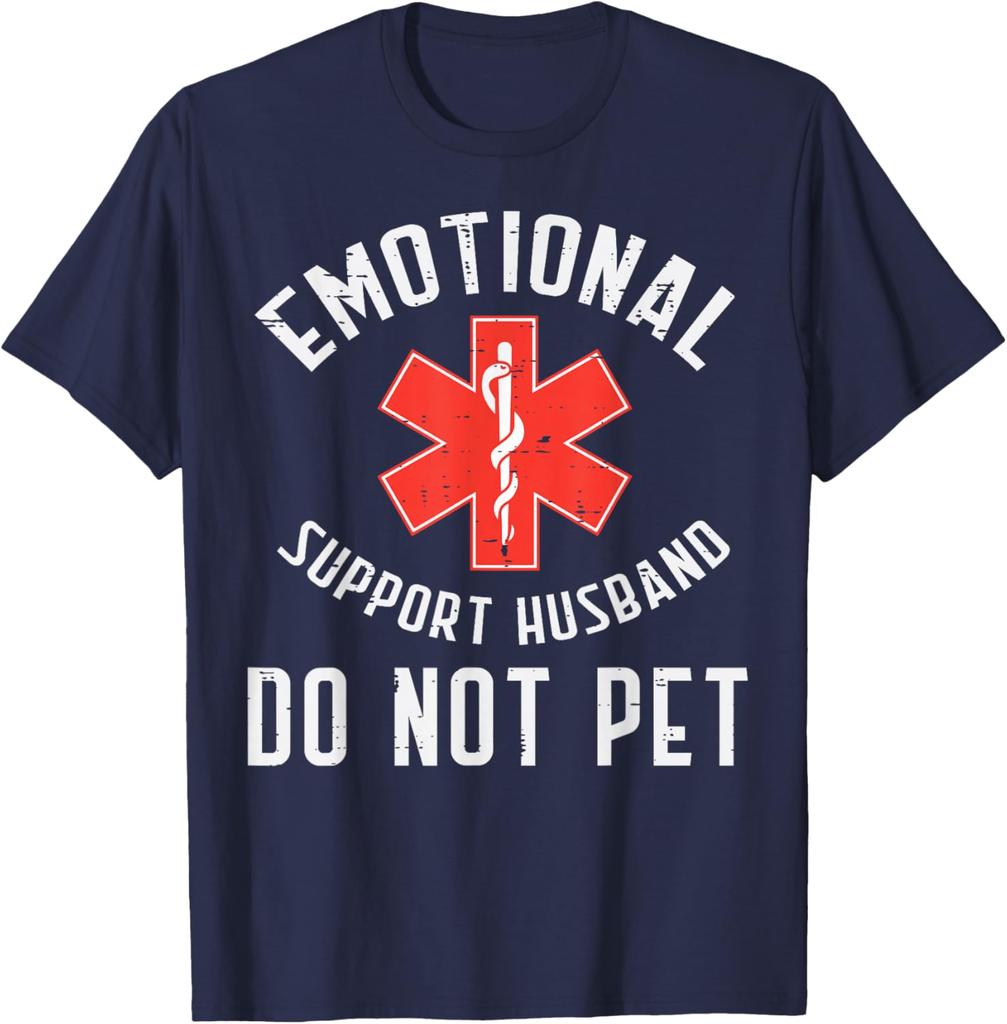 Emotional Support Husband EMS Star Paramedic Graphic Tee Casual Cotton TShirt for Men