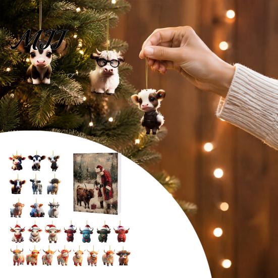 Festive Party Favors Christmas Advent Calendar for Cat Lovers, 24 Day Countdown Box with Acrylic Hanging Ornaments Pendants, Tree Decor Holiday