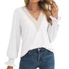 New Fall Winter Women's Lace Blouse, Long Sleeve Loose Hollow Lace Patchwork V-neck Top for Europe America Cross Border Trade