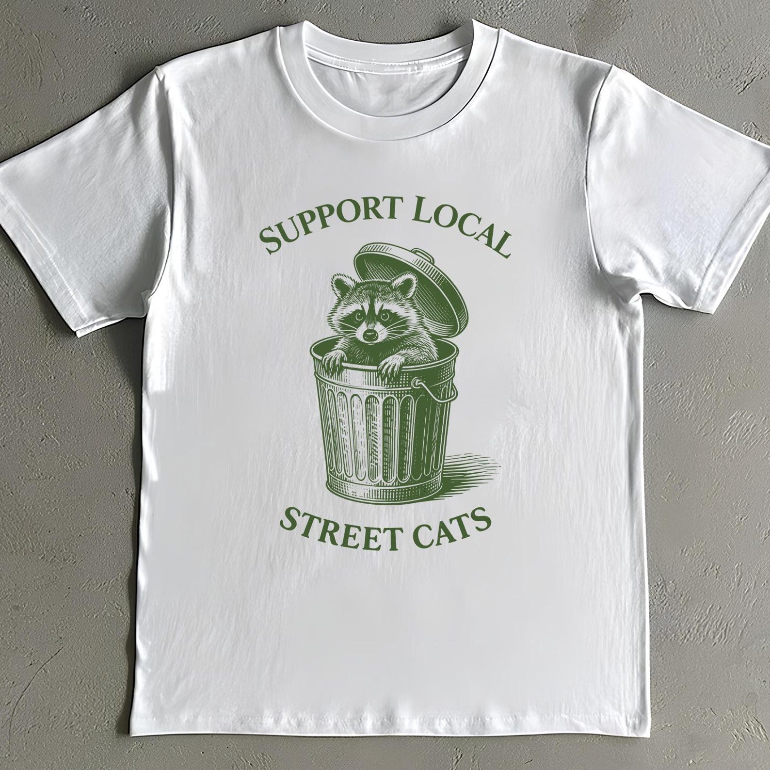 Support Local Street Cats Shirt: Funny Vintage Raccoon Trash Panda Tee 4XL