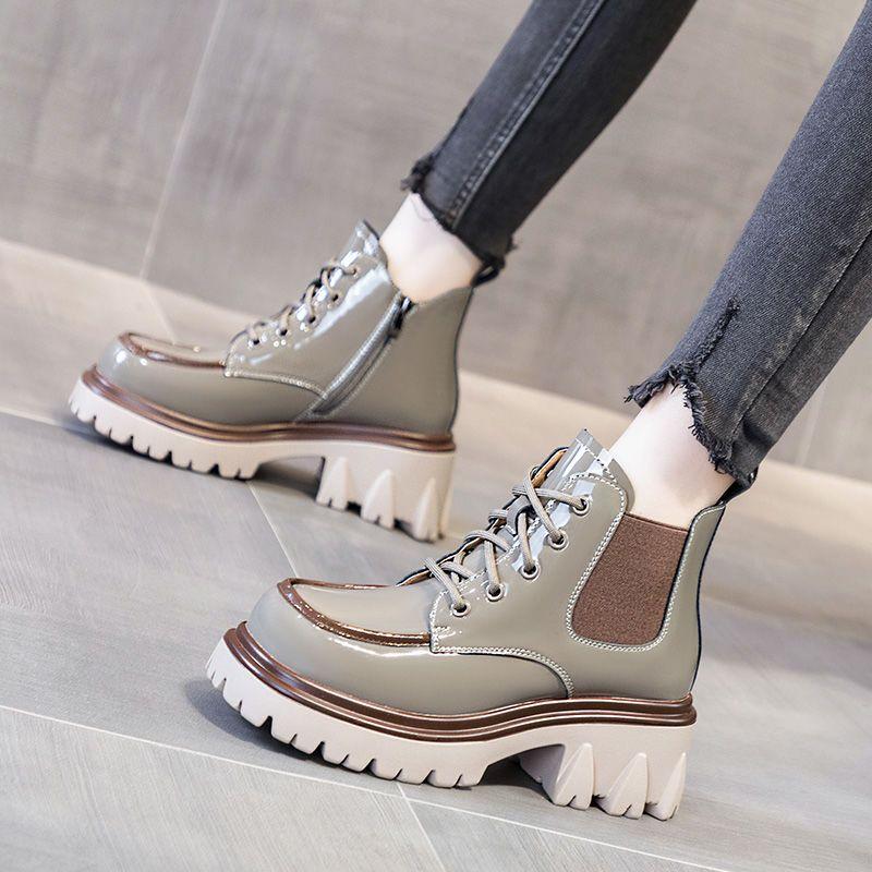 Fashion Punk Style Combat Platform Female Ankle Boots Chunky Elastic with Laces Lace-up Booties Footwear Short Shoes for Women 2024 New