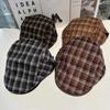 Flat Vintage Plaid Cap Breathable Polyester Beret For Casual And Office Wear