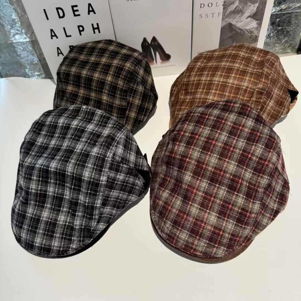 Flat Vintage Plaid Cap Breathable Polyester Beret For Casual And Office Wear