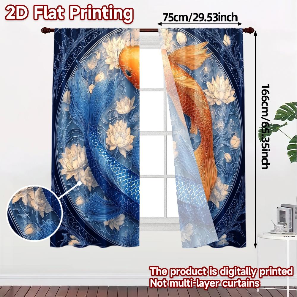 2pcs   2D FLAT PRINTING Curtains (Without Rod) YinYang Koi Chic Curtain Cloth Versatile 100% Polyester Curtains All Seasons