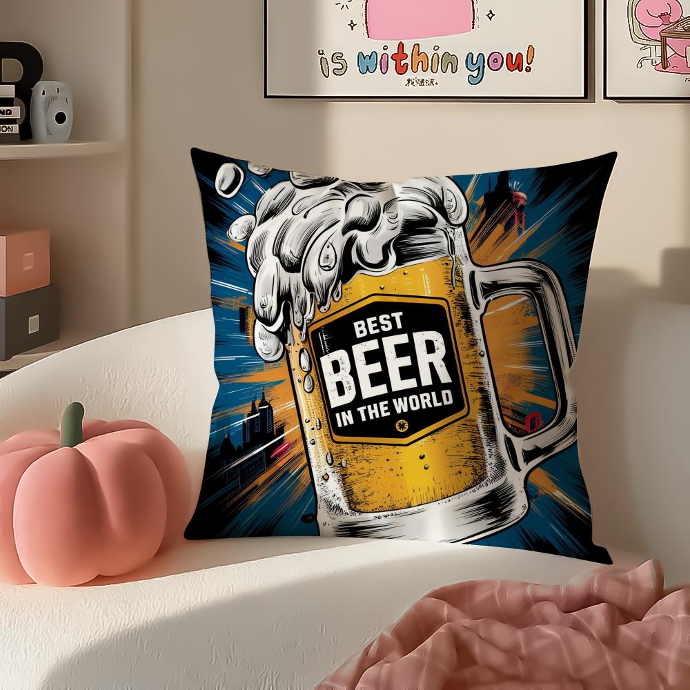 Rustikal Gemütlich Kunst Bier Wein Retro Stil Kissenbezug Kissenhülle Kurzer Plüsch Verdeckter Reißverschluss Zimmer Sofa Kissenbezug