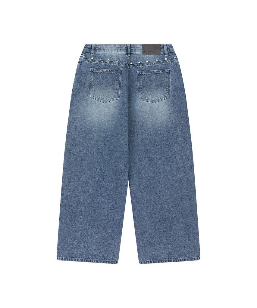 Lotaib Stud Line Wide Denim Pants - Mid Blue