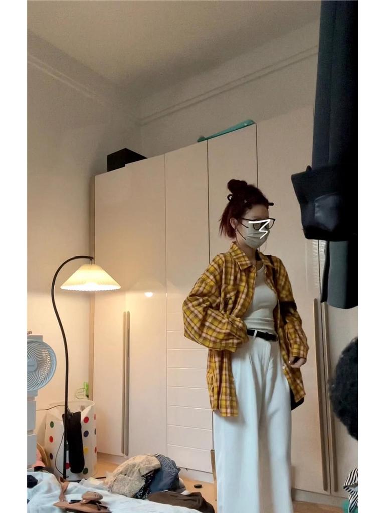 Women's Retro Yellow Striped Plaid Shirt Jacket, Sun Protection, Mid-Length Top for Spring and Autumn