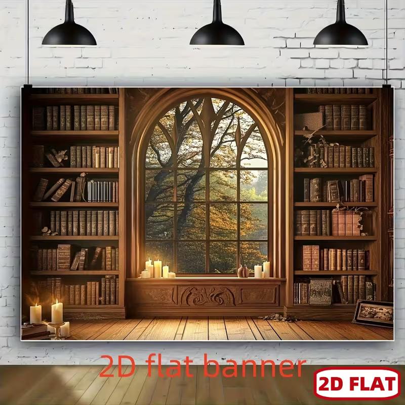2D Cozy Study Room with Candles Backdrop Photography Background Banner