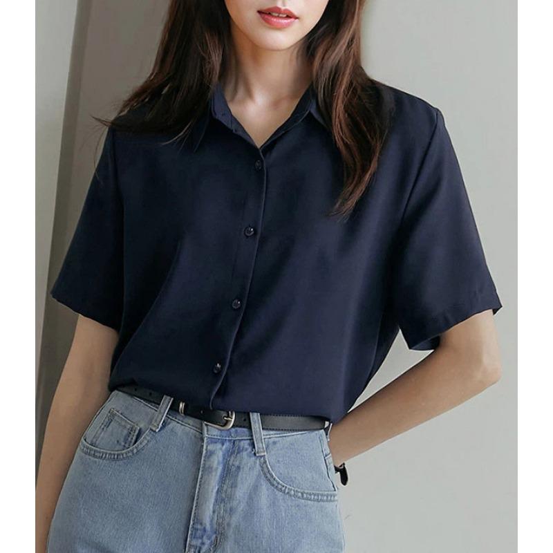Korean Style Commuting Loose Short-sleeved Shirt for Women Summer Thin Design Versatile Shirt