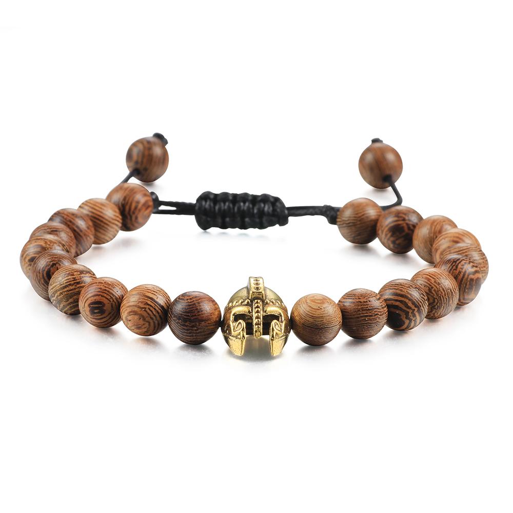 

Charm Men Bracelet Spartan Helmet Natural Stone Onyx Beads Handmade Braided Bracelets Bangles Adjustable Rope Homme Hand Jewelry