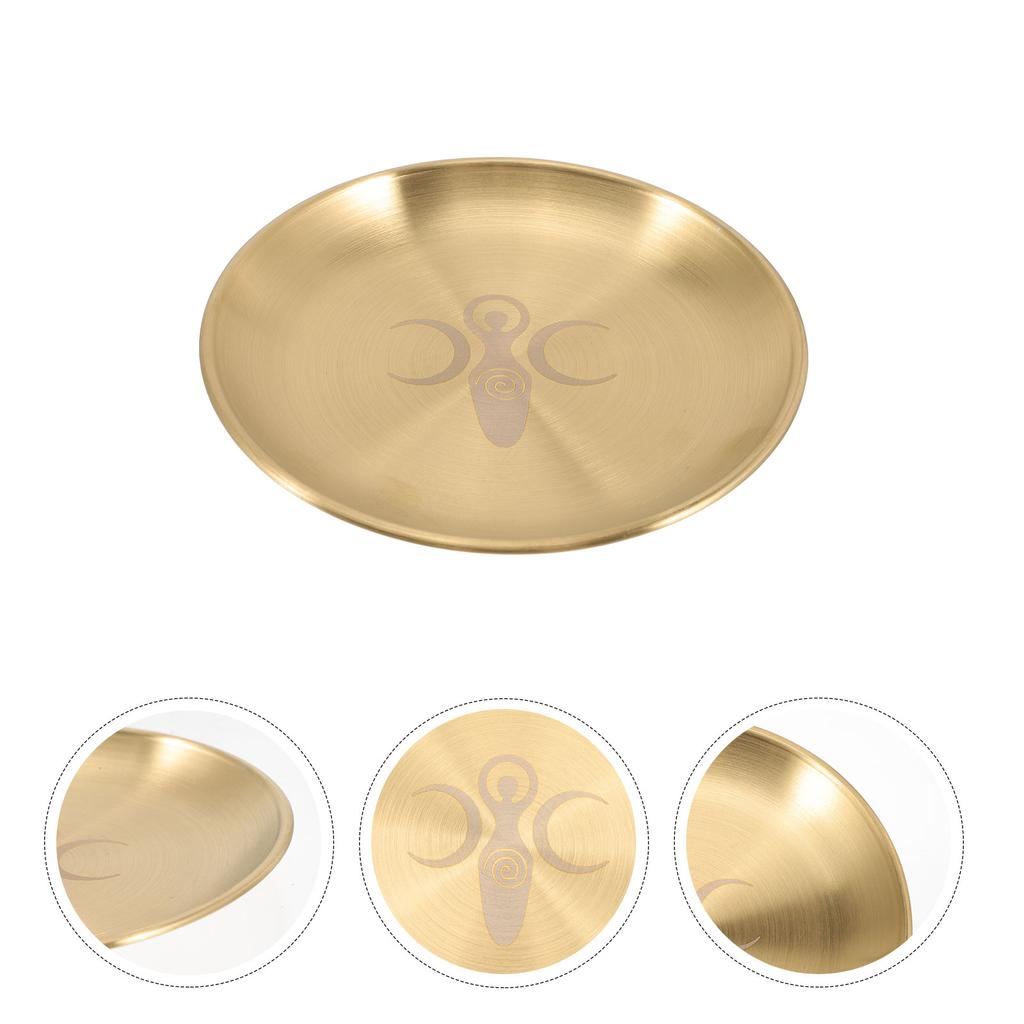 Round Copper Wizard Decorative Tray Holder Metal Tarot Tray Altar Candlestick Storage Centerpiece Plate Table Decor