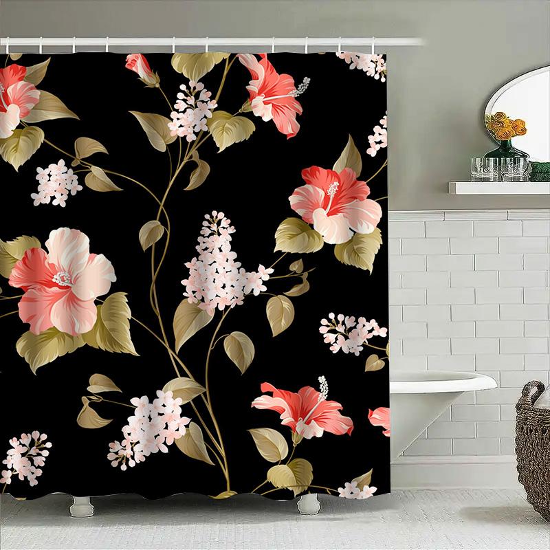 Floral Bath Curtain Decorative Shower Panel Waterproof Polyester Printed Home Decoration Customizable Size Options Available Pin