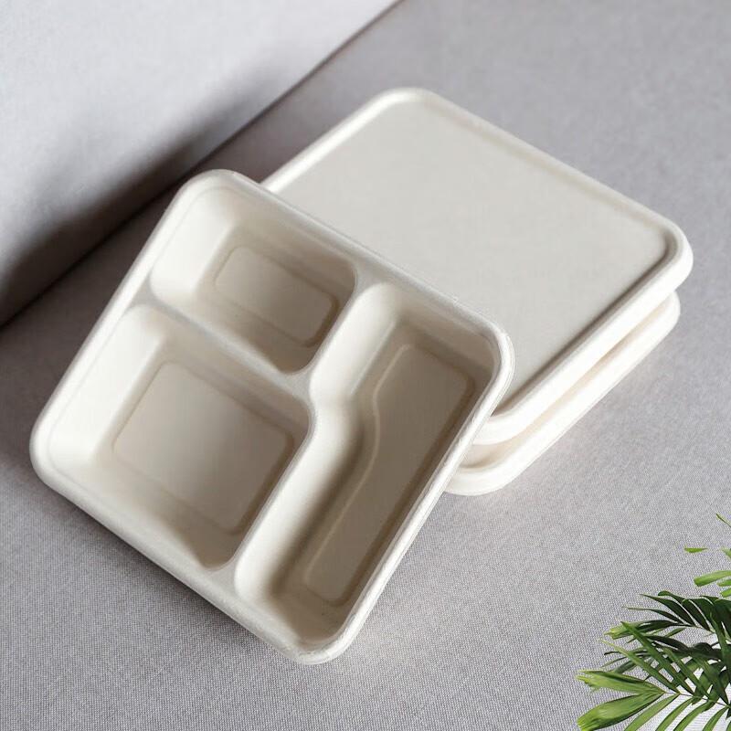 Baijie 3-Compartment Sugarcane Pulp Meal Box with Lid