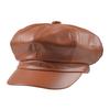 Women Vintage Faux Leather Solid Color Outdoor Beret Painter Flat Hat Peaked