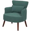 Modern Armchair, Upholstered Accent Chair with Lumbar Cushion, Rubberwood Legs, Dark Green
