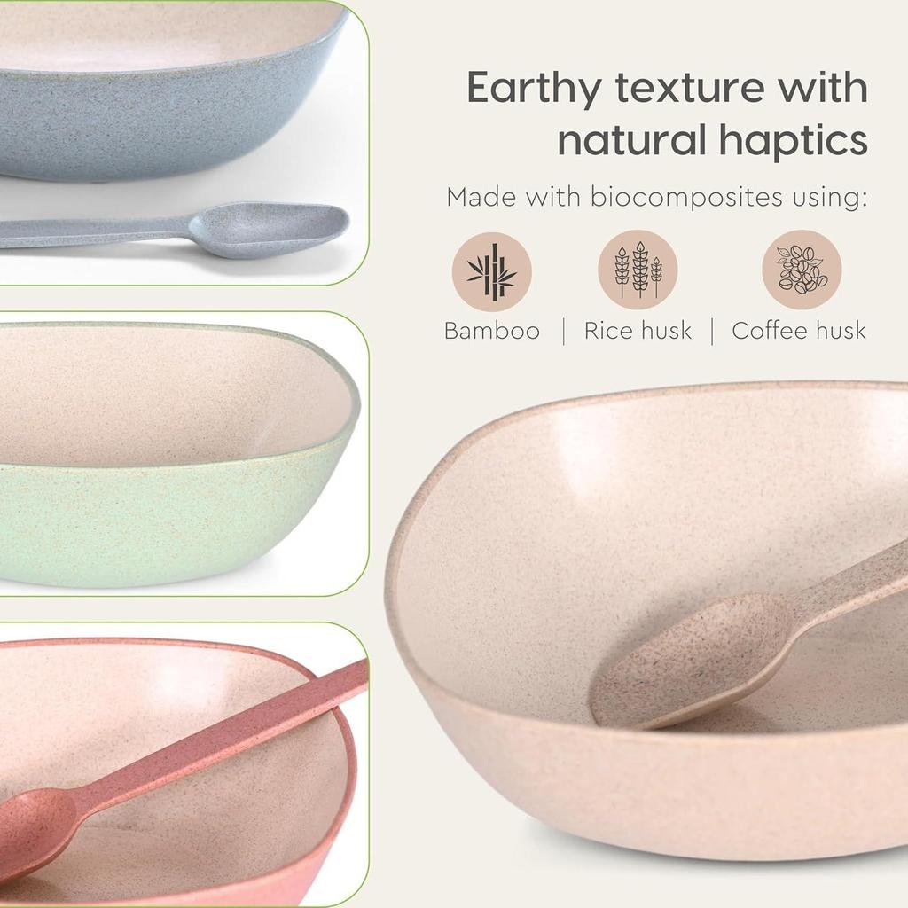 Set of 4 Earth-Friendly Multipurpose Bowls for Kitchen | 600 Ml | Made with Bamboo Fibers & Rice Husk | Microwave Safe Bow