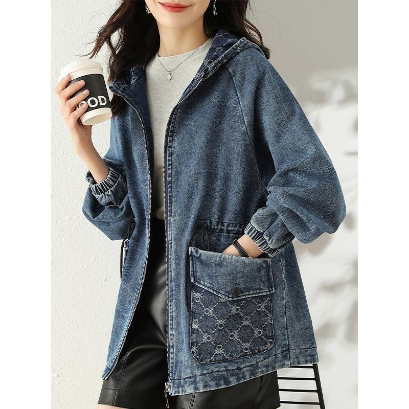 Korean Style Denim Jacket Women Loose Fit Spring Autumn Fashion Hooded Casual Coat