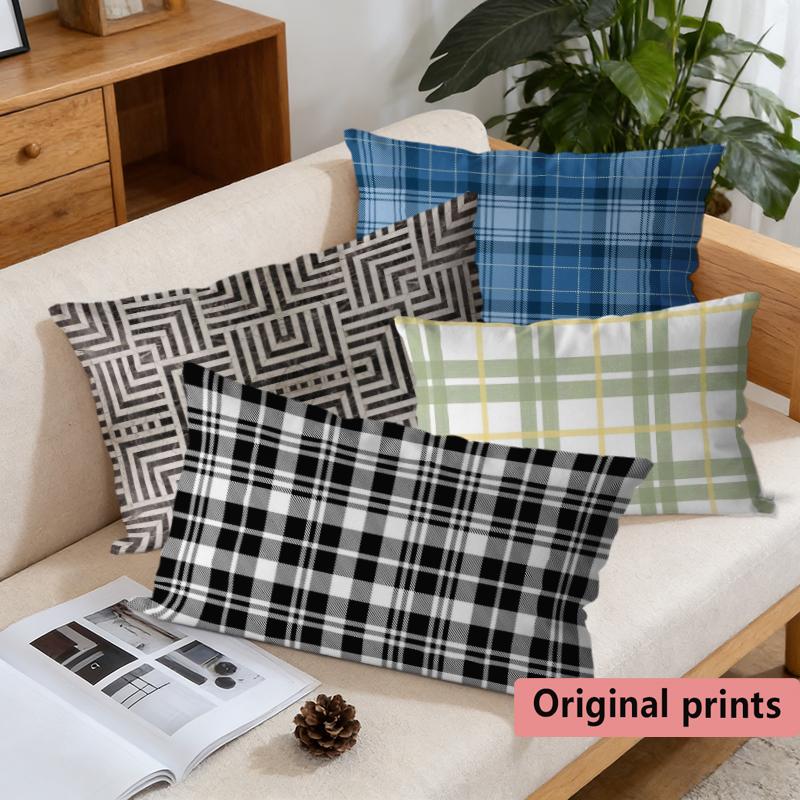 Classic Plaid Geometric Throw Pillow Covers Suitable For Sofa Bedroom Car Pillow Cover Cushion Rectangular Back Cushion