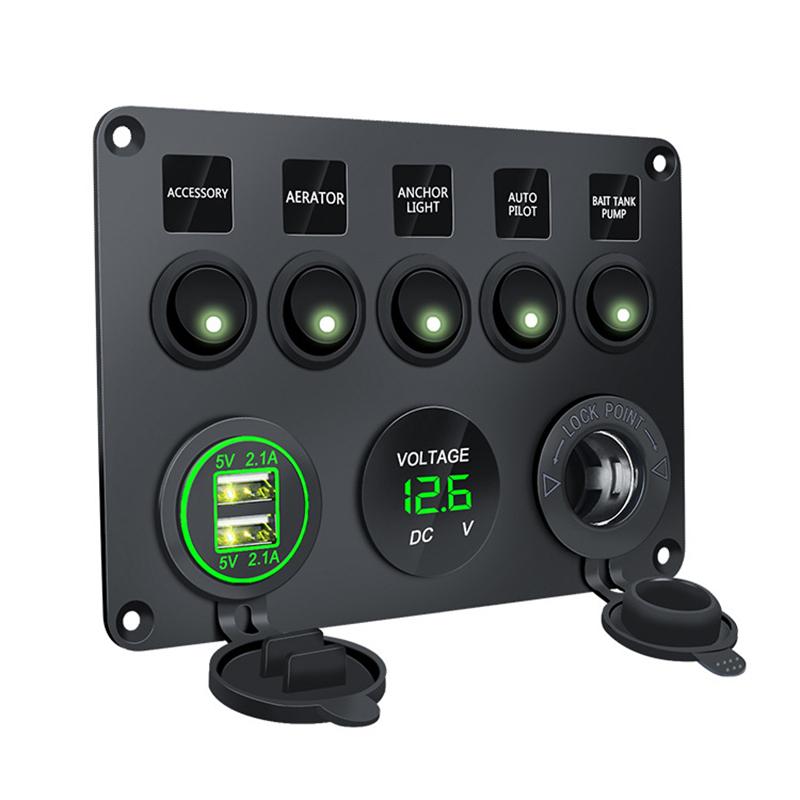 12v 24v 5 Gang Marine Boat Switch Panel Led Waterproof Circuit With Voltmeter Dual Usb For Boat Yacht Replacement Parts