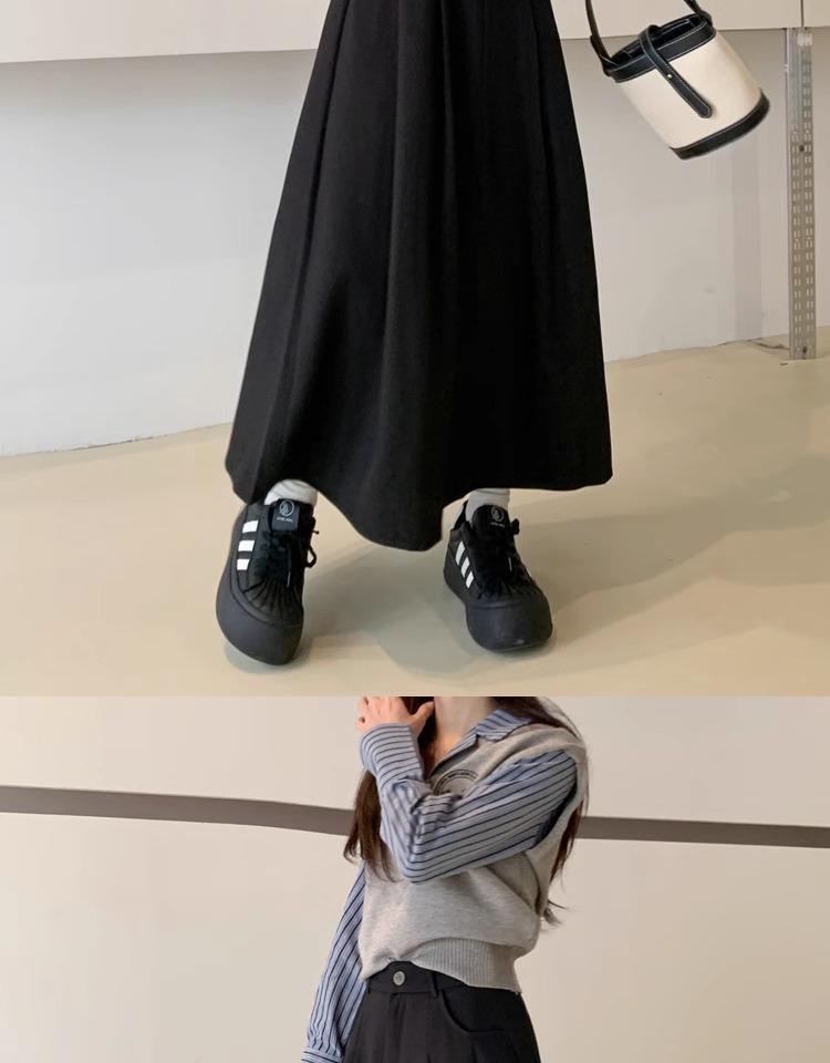 Plus Size Women's High Waist Black A-Line Midi Skirt - Autumn/Winter Fashion
