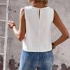 Women's Casual Fashion Round Neck Sleeveless Split Button Short Vest Cotton Linen Shirt Top