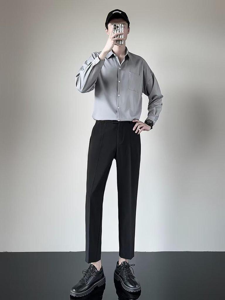 Men's Lightweight Korean Style Slim Fit Casual Suit Pants