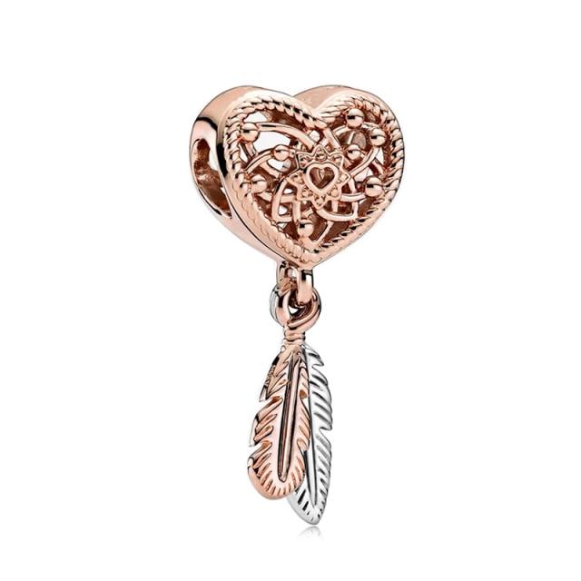 Подвеска из розового золота с цветком в виде листа и короны в виде сердца — фото 21