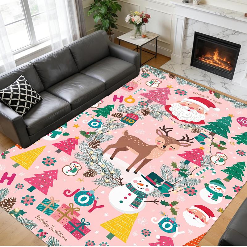 Christmas Printed Square Area Rug Soft Non Slip Floor Carpet For Bedroom Holiday Gift