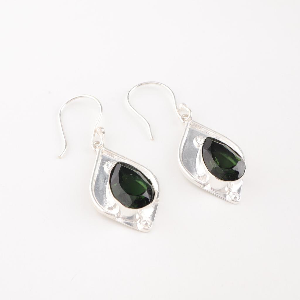 Green Tourmaline Gemstone 925 Solid Silver Jewelry Handmade Pear Earrings 1.90" EE-35-39