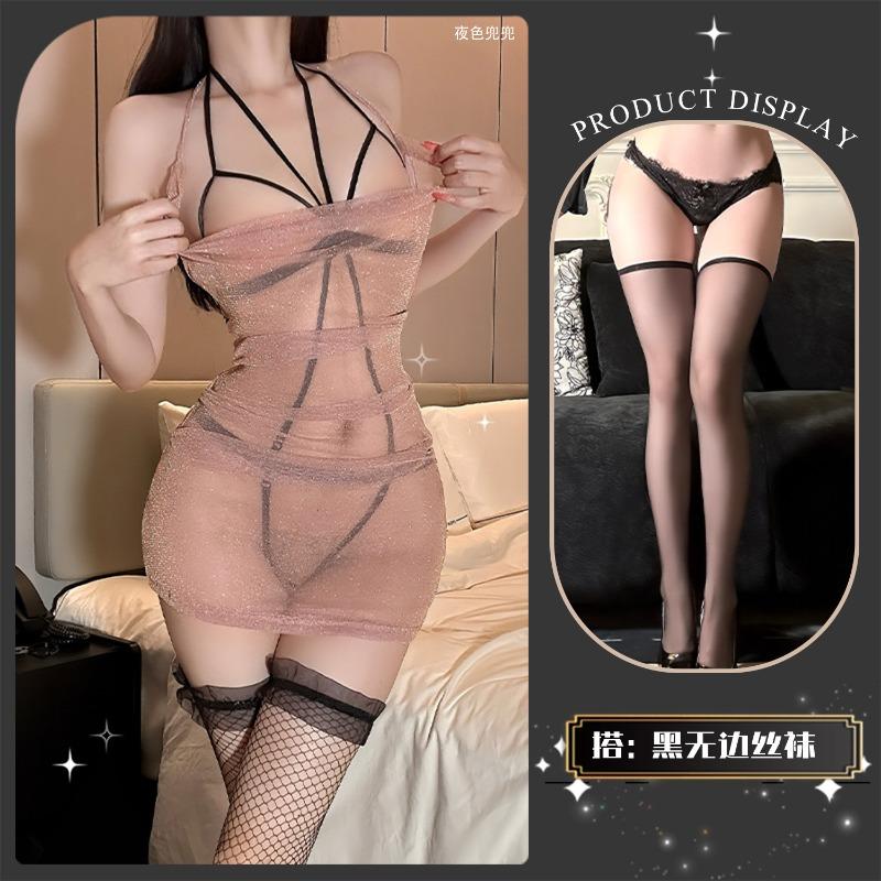 Sexy Underwear, Sexy Tight Pajamas, Hot Temptation, Perspective Hip-wrapped Nightdress Set Qqny Abstinence