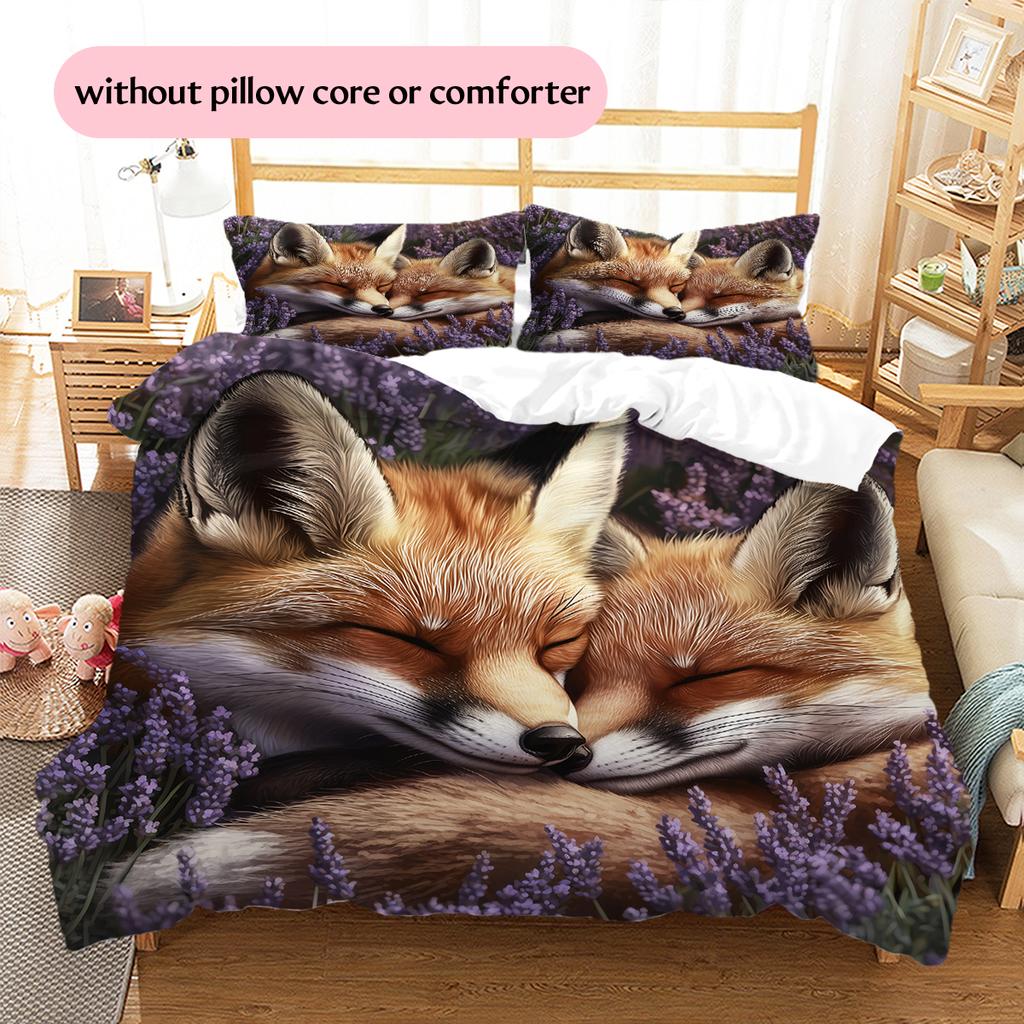 Biancheria da letto con motivo volpi e fiori Decorazione per la casa Regalo di compleanno (1 * copripiumino + 2 * federa, senza nucleo)