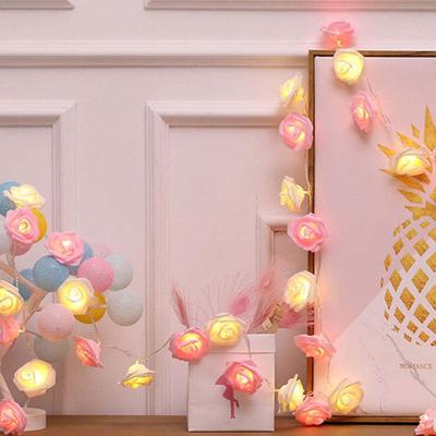 LED Rose Flower String Light Realistic Looking Battery-Powered Valentine's Day LED String Lamp Hanging Decoration