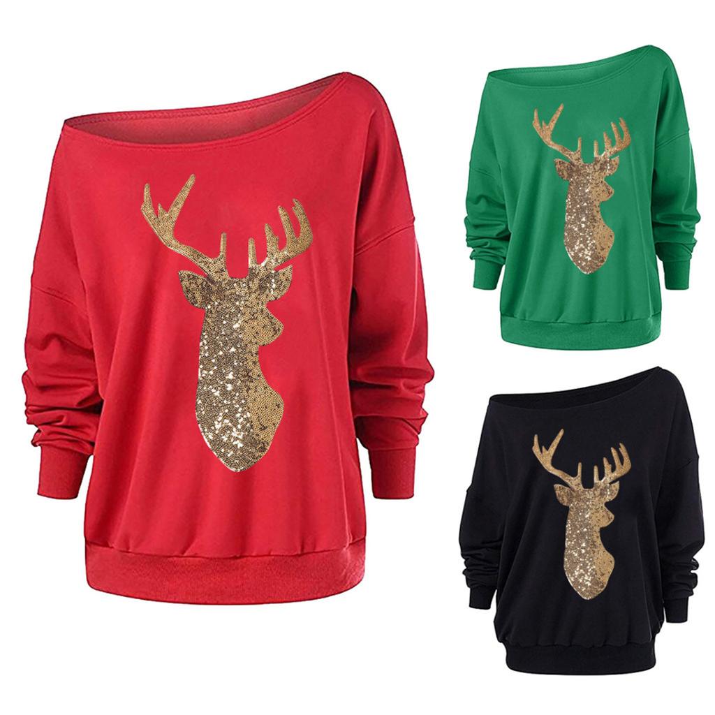 FASHGL Christas Sequins Sweatshirts Woen Erry Glitter Patch Crewneck