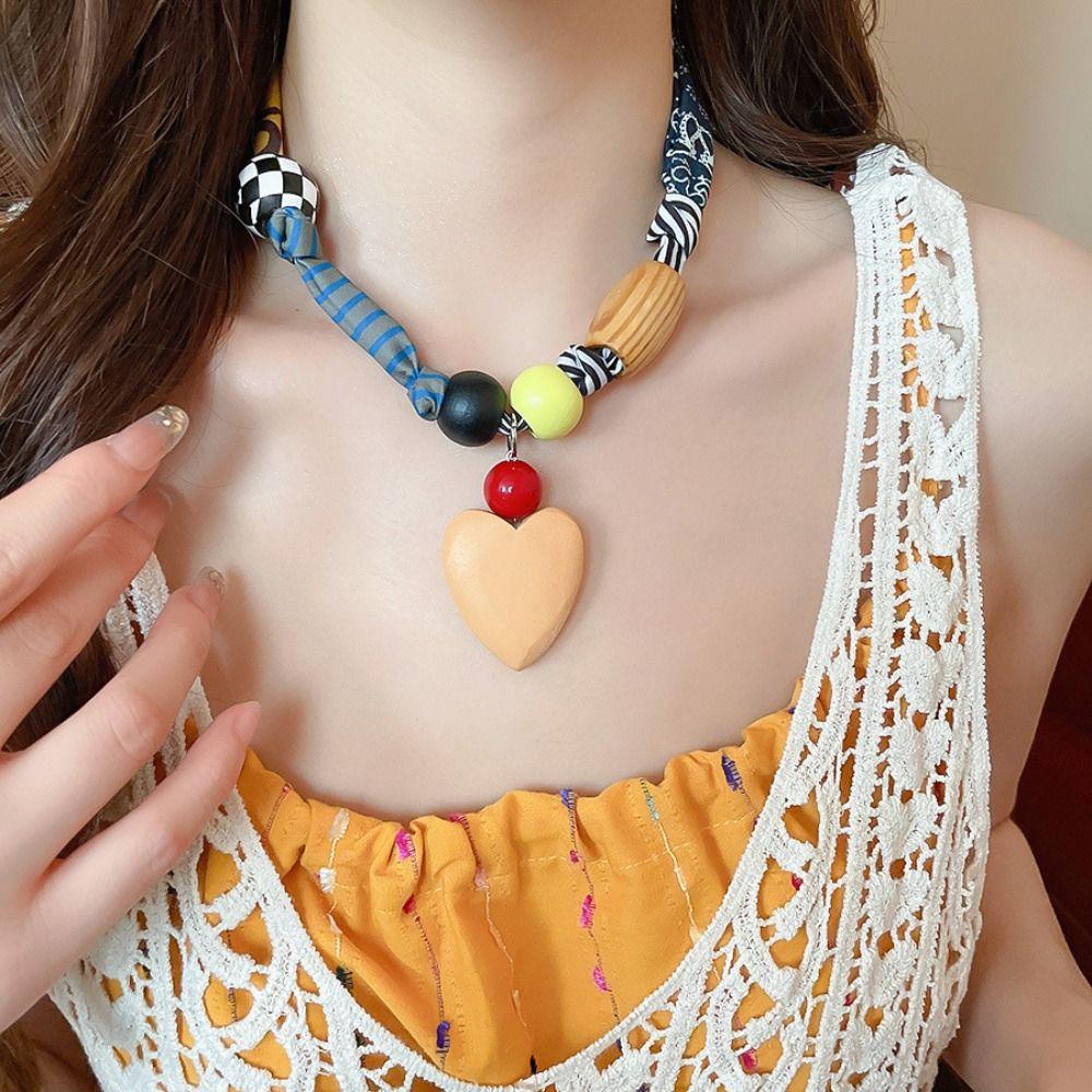 Clavicle Chain Patchwork Cloth Chain Necklace Love Pendant Bohemian Choker Girls