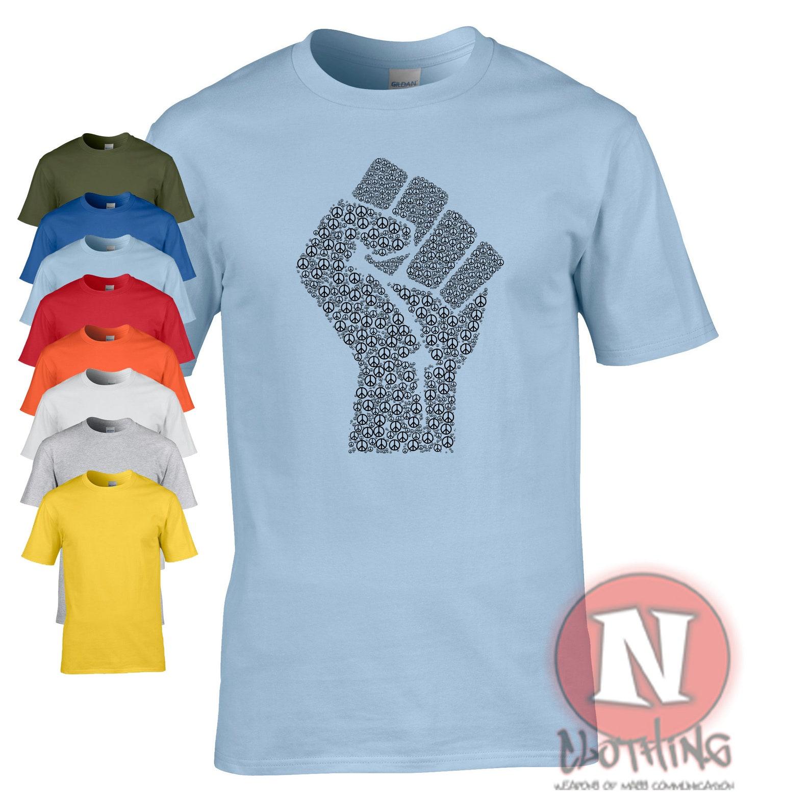 Peaceful revolution T-Shirt. Clenched fist made up of the peace sign 4XL