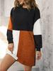 Autumn European & American Long-Sleeve High Neck Knitted Spliced Wool Dress