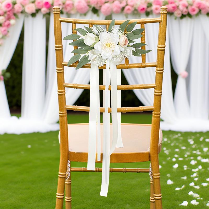 1pc Wedding Car Rearview Mirror Decoration Flower Eucalyptus Wedding Chair Back Flower Green Plants Floral for Ceremony Decor