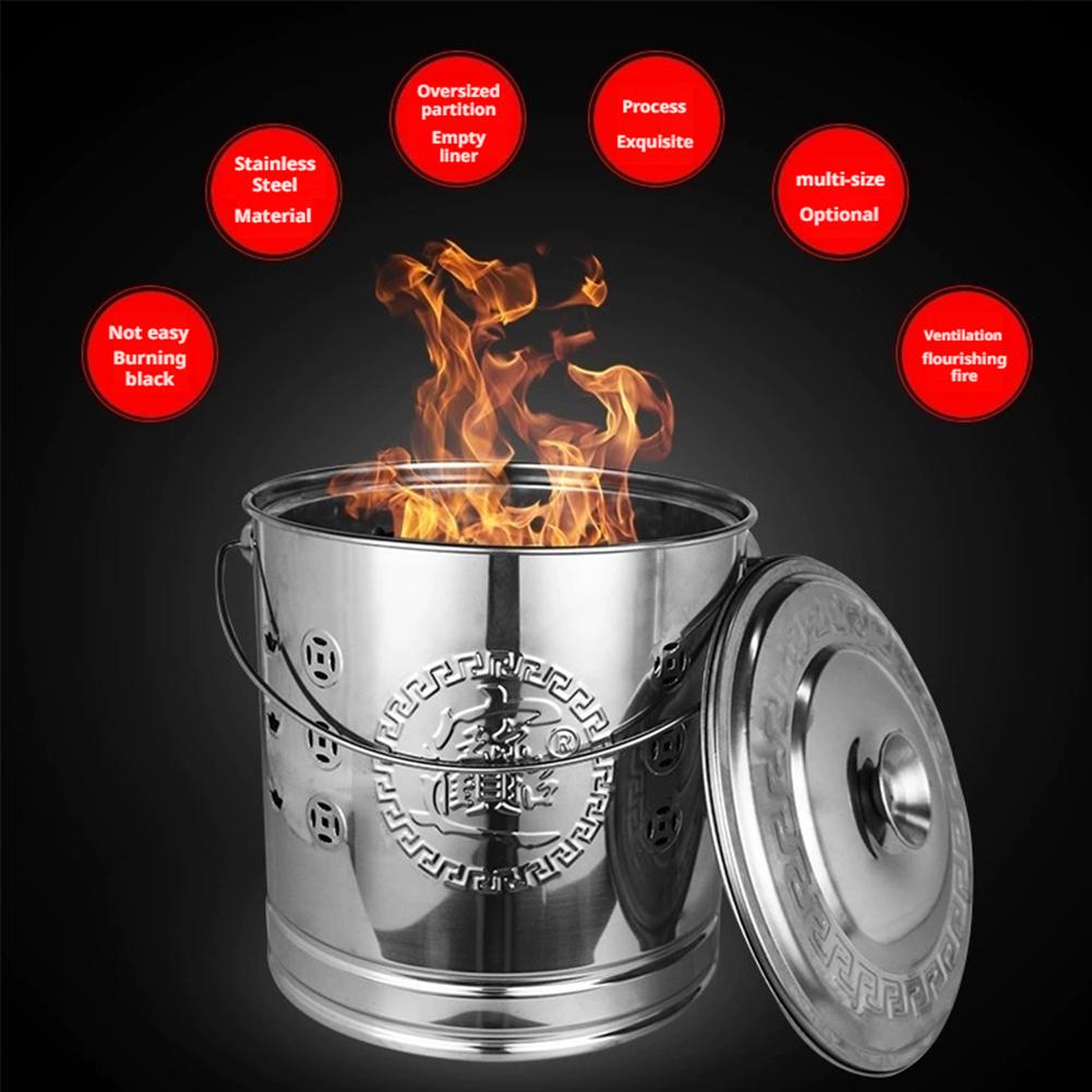 Yanan Kovalar Boş Metal Şömine Kovası Geleneksel Kağıt Para Yakma Varili Ev Bahçe Dış Mekan İçin Hazine Kasesi