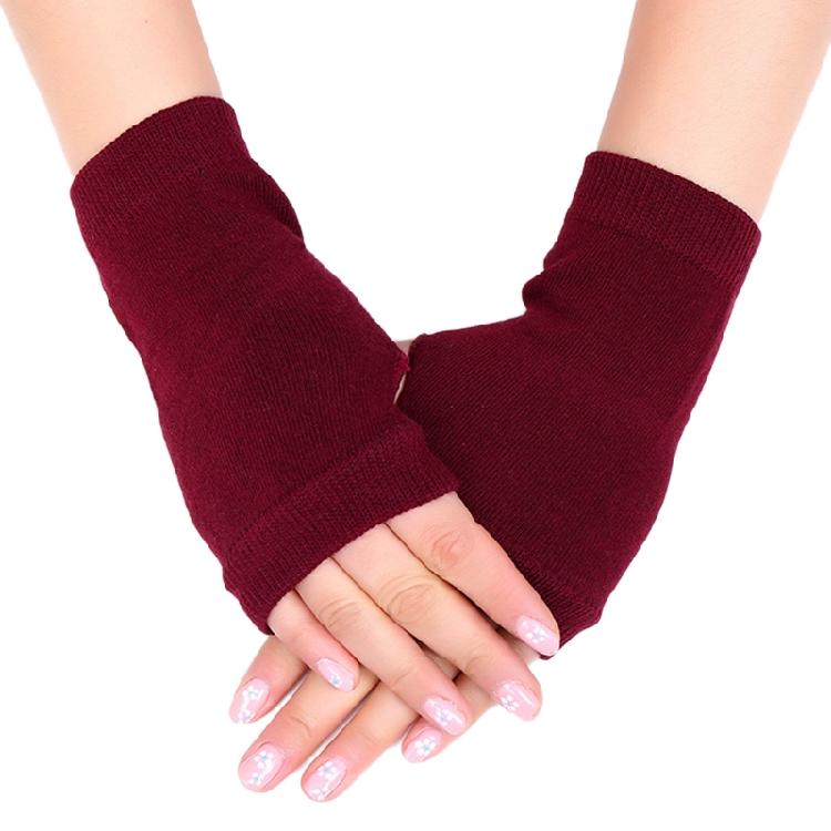 Fingerless Gloves Stretchy Knitted Thumb Hole Mittens Solid Short Hand Warmers