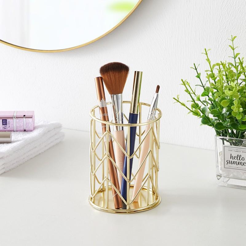 Metal Desk Organizer Pen Holder Storage Basket Office School Makeup Brushes Nordic Style Iron Wire Mesh Container