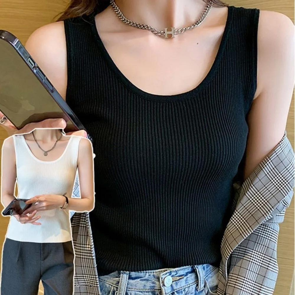 Women s Spring Summer Autumn Daily Innerwear Ribbed Sleeveless Top FREE(XL)