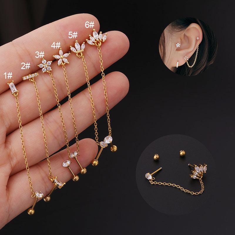 

Thin Bar Stainless Steel Double Ear Cartilage Stud Earrings Korean Style